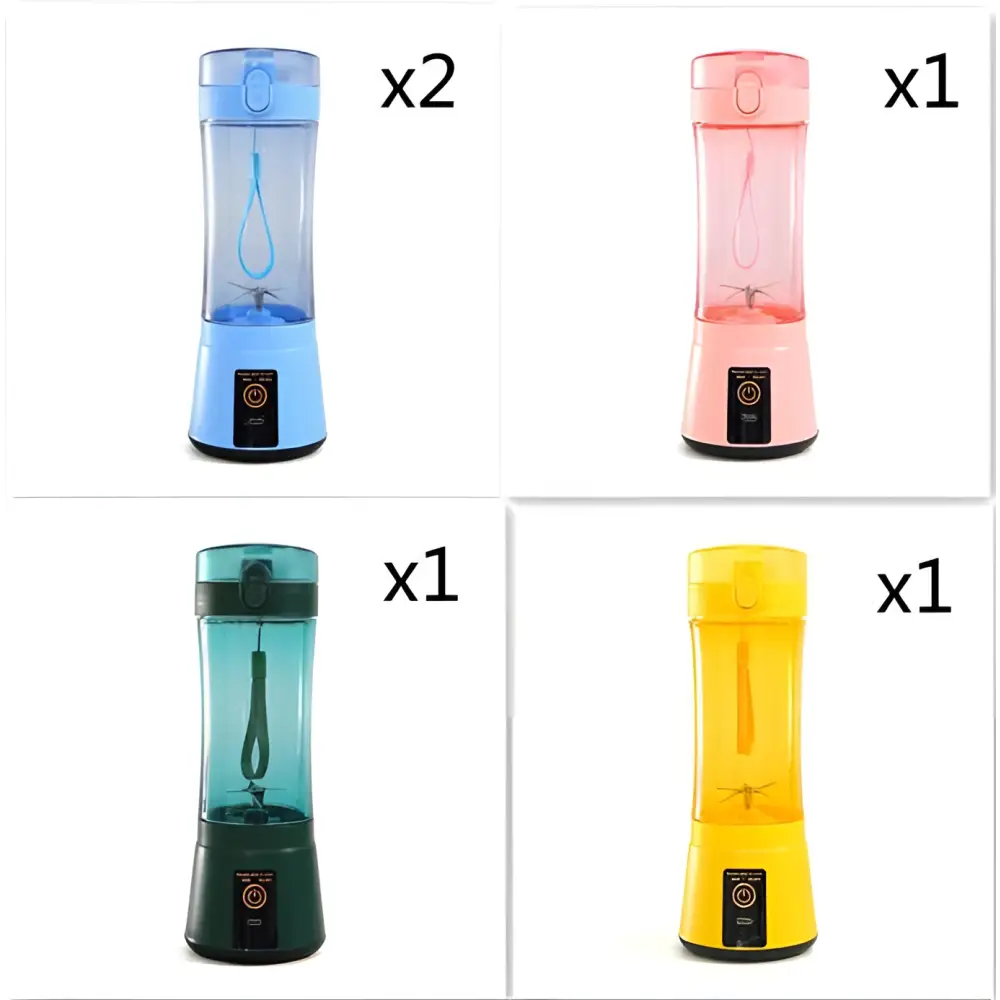 Blue portable electric fruit juicer with transparent body and built-in blade usb rechargeable mixer for blending drinks