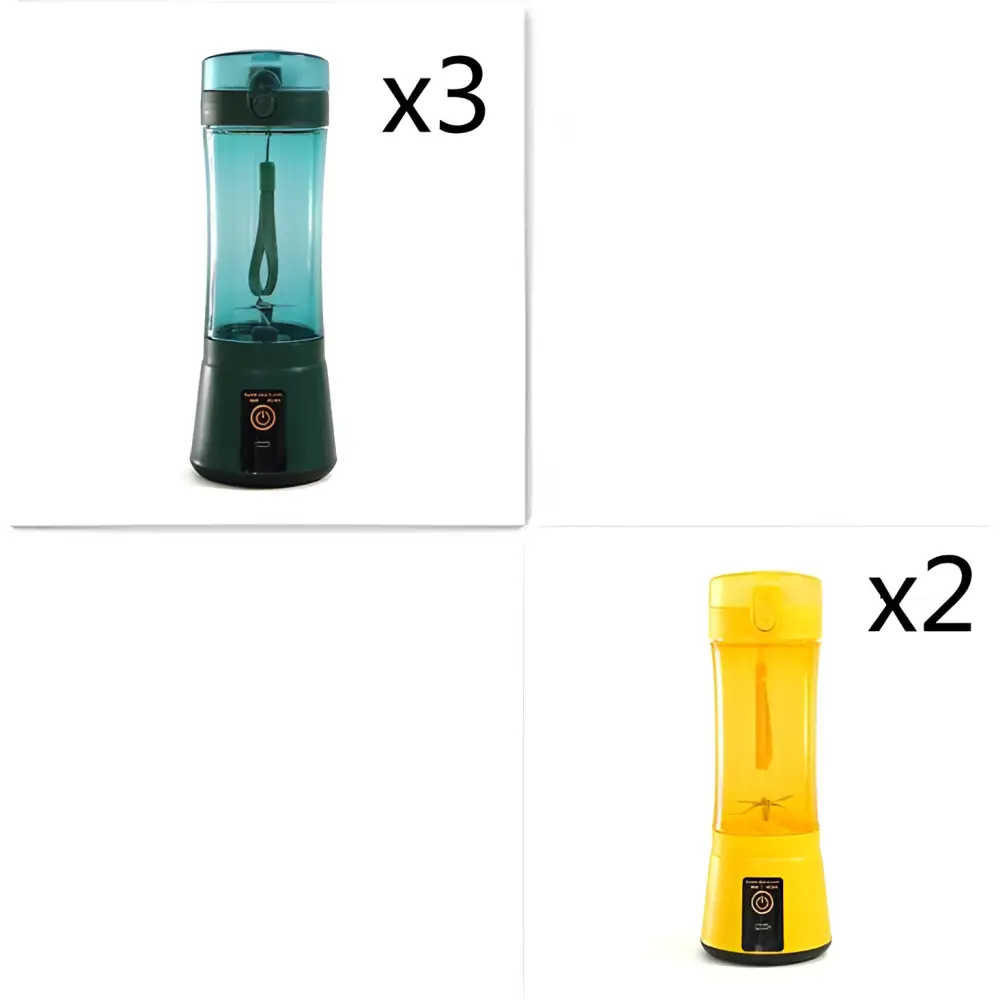 Blue portable electric fruit juicer usb rechargeable mixer in teal and black with sleek cylindrical design