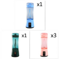 Blue portable electric fruit juicer usb rechargeable mixer with transparent plastic body handle and power button on base