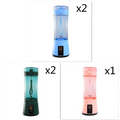 Blue portable electric fruit juicer with transparent blending bottle handle and usb rechargeable mixer power button