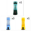 Blue portable electric fruit juicer usb rechargeable mixer with teal and black body clear container and handle loop