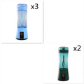 Light blue and teal blue portable electric fruit juicer with clear body black base and usb rechargeable mixer function