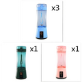 Blue portable electric fruit juicer usb rechargeable mixer made of transparent plastic with matching blue lid and black base