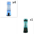 Blue portable electric fruit juicer usb rechargeable mixer with light blue and teal body and clear cylindrical jar