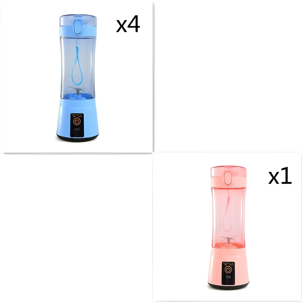 Blue portable electric fruit juicer usb rechargeable mixer with transparent body black base and carrying handle