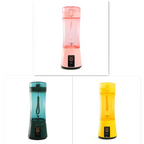 Pink and transparent plastic portable electric fruit juicer with black power button usb rechargeable mixer base