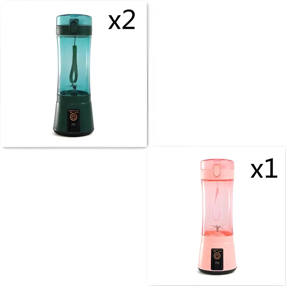 Teal and dark green blue portable electric fruit juicer usb rechargeable mixer with black power button on the base