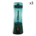 Teal and dark green blue portable electric fruit juicer usb rechargeable mixer with clear body black lid and handle