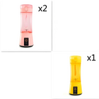 Pink and yellow portable blender with cylindrical design and black control panel as a usb rechargeable electric fruit juicer