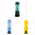 A sleek teal and dark green usb rechargeable mixer electric fruit juicer with a black power button on its base