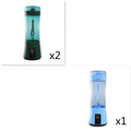 Teal and black blue portable electric usb rechargeable mixer with clear cylindrical body and integrated handle lid