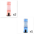 Blue portable electric usb rechargeable mixer with clear cylindrical body black base and integrated lid for fruit juicing