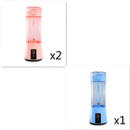 Blue portable electric usb rechargeable mixer with clear cylindrical body black base and integrated lid for fruit juicing