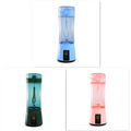 Blue portable electric fruit juicer usb rechargeable mixer with translucent bottle, matching lid, and integrated power button