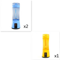 Blue portable electric fruit juicer usb rechargeable mixer with transparent body and integrated power button on base