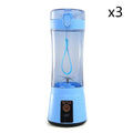 Light blue portable electric fruit juicer with transparent body and usb rechargeable mixer with matching lid