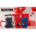 Red and blue rose bear teddy bears made of preserved rose flower with small floral bouquets on their chests