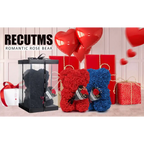 Red and blue rose bear teddy bears made of preserved rose flower with small floral bouquets on their chests
