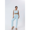 Light blue shimmer two-piece activewear set with square neckline made from soft stretchy fabric cozy pajama set alternative