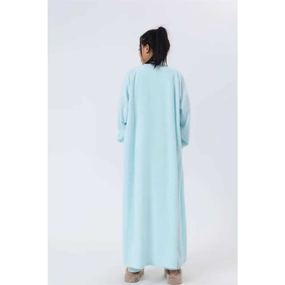 A soft light blue long-sleeved maxi dress with a square neckline from the blue shimmer cozy pajama set