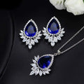 Elegant blue teardrop aaa jewelry set with sapphire-like stones and clear crystals for dinner occasions