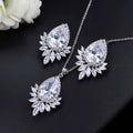 A sparkling silver blue teardrop aaa jewelry set with a central teardrop gemstone and marquise-cut crystals for dinner