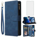 Blue leather wallet case with zipper closure wrist strap and card slots for celero 5g plus boost mobile accessories