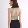 Olive green racerback sports bra with cutout back design for women’s halter yoga practice and halter yoga vest use