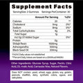 Back side of blueberry himalayan shilajit gummies with supplement facts including shilajit resin ashwagandha and black seed oil