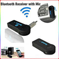 Black plastic bluetooth car aux adapter with mic usb port and 3.5mm jack for streaming a2dp wireless auto use