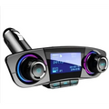 Black and silver bluetooth car mp3 player with led accent rings and blue glowing circular speakers for charging