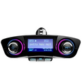 Black car mp3 Bluetooth car mp3 player with LED accent rings and purple blue illuminated circular controls