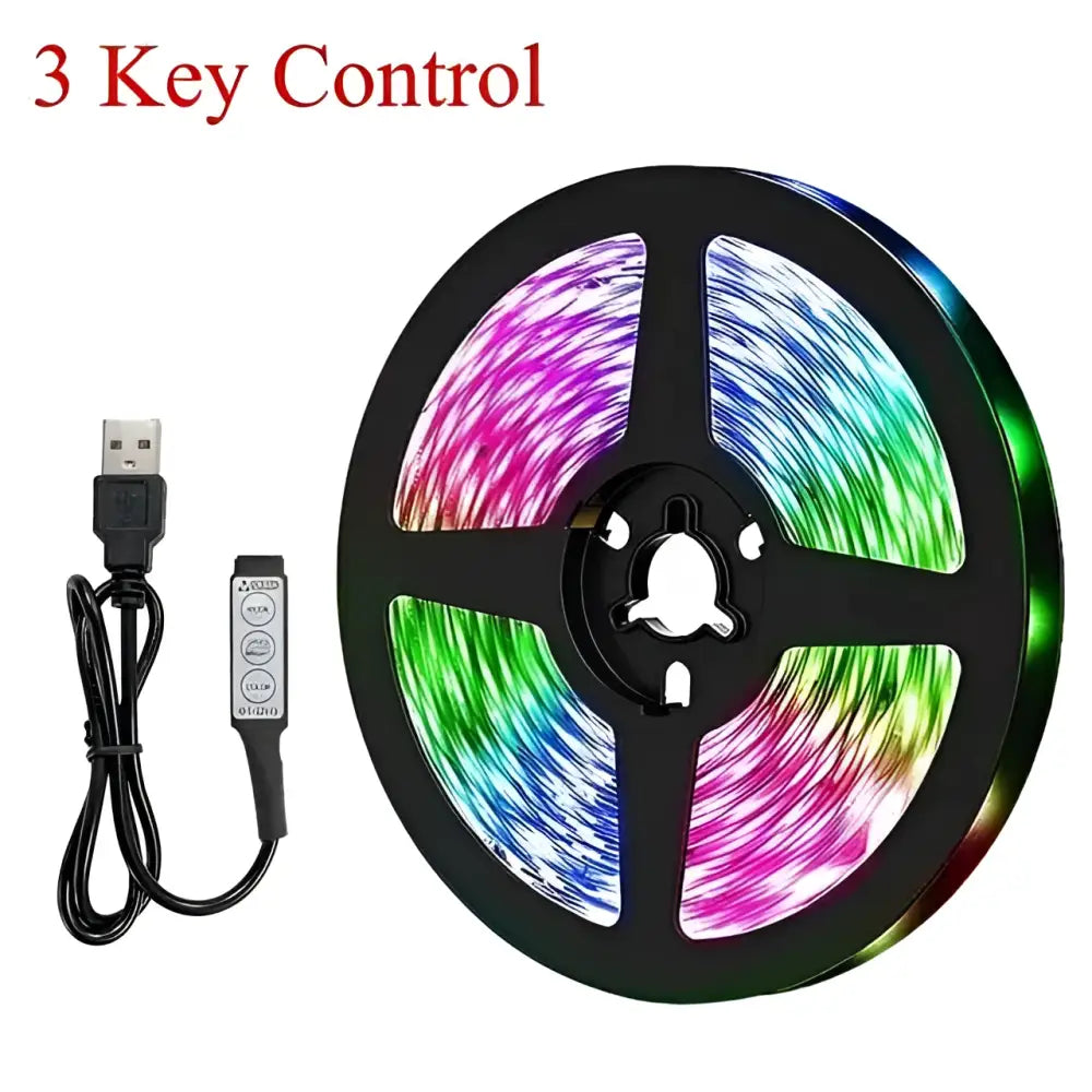 Colorful bluetooth ws2812b black led strip lights with 3-key control remote and usb cable for versatile lighting