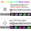 Multicolor bluetooth ws2812b black led strip lights with rainbow chasing effects and a white square rgb ic chip