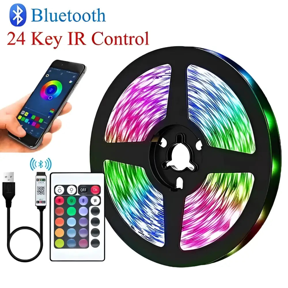 A vibrant flexible bluetooth ws2812b black led strip light with 24-key ir control for customizable lighting