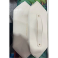 A sleek white leather travel cosmetic bag with a central handle and gold hardware for blush pink large makeup storage