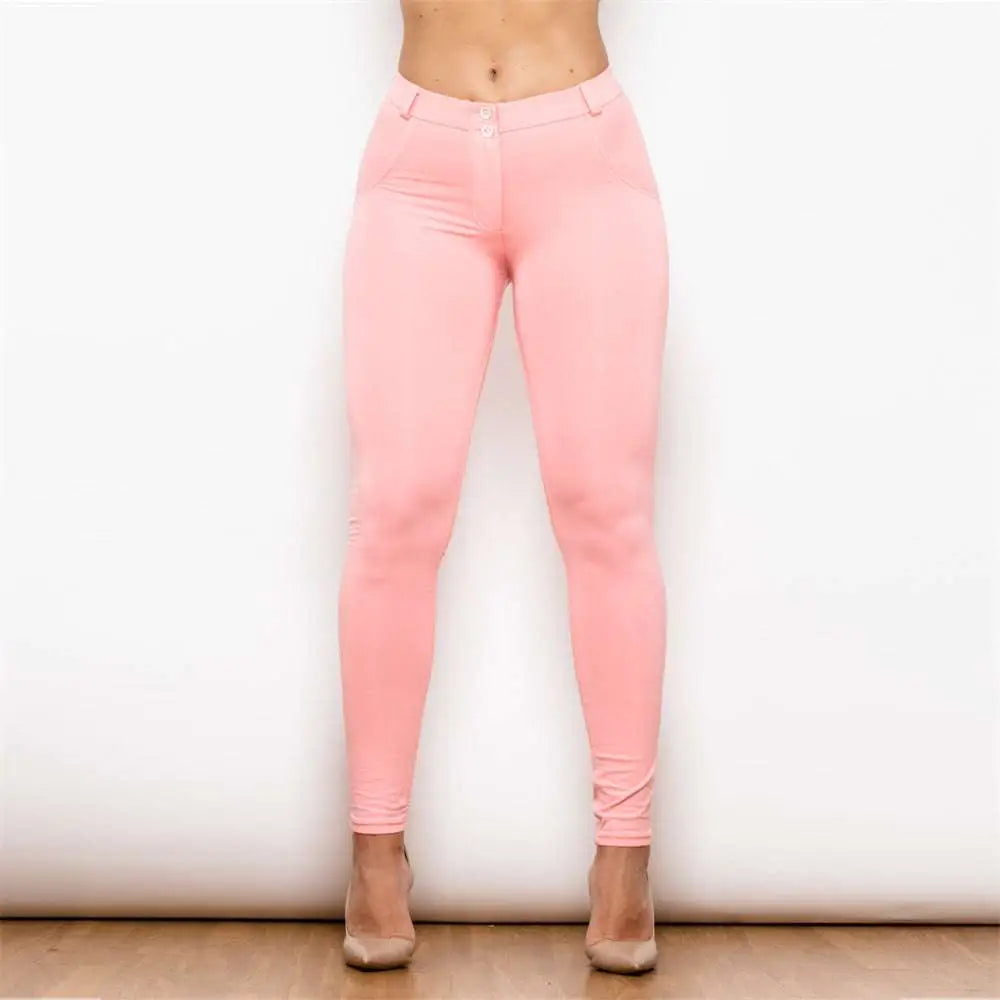 Blush pink melody high-waisted leggings with smooth, form-fitting fabric and subtle thigh creases in melody hot shaping design