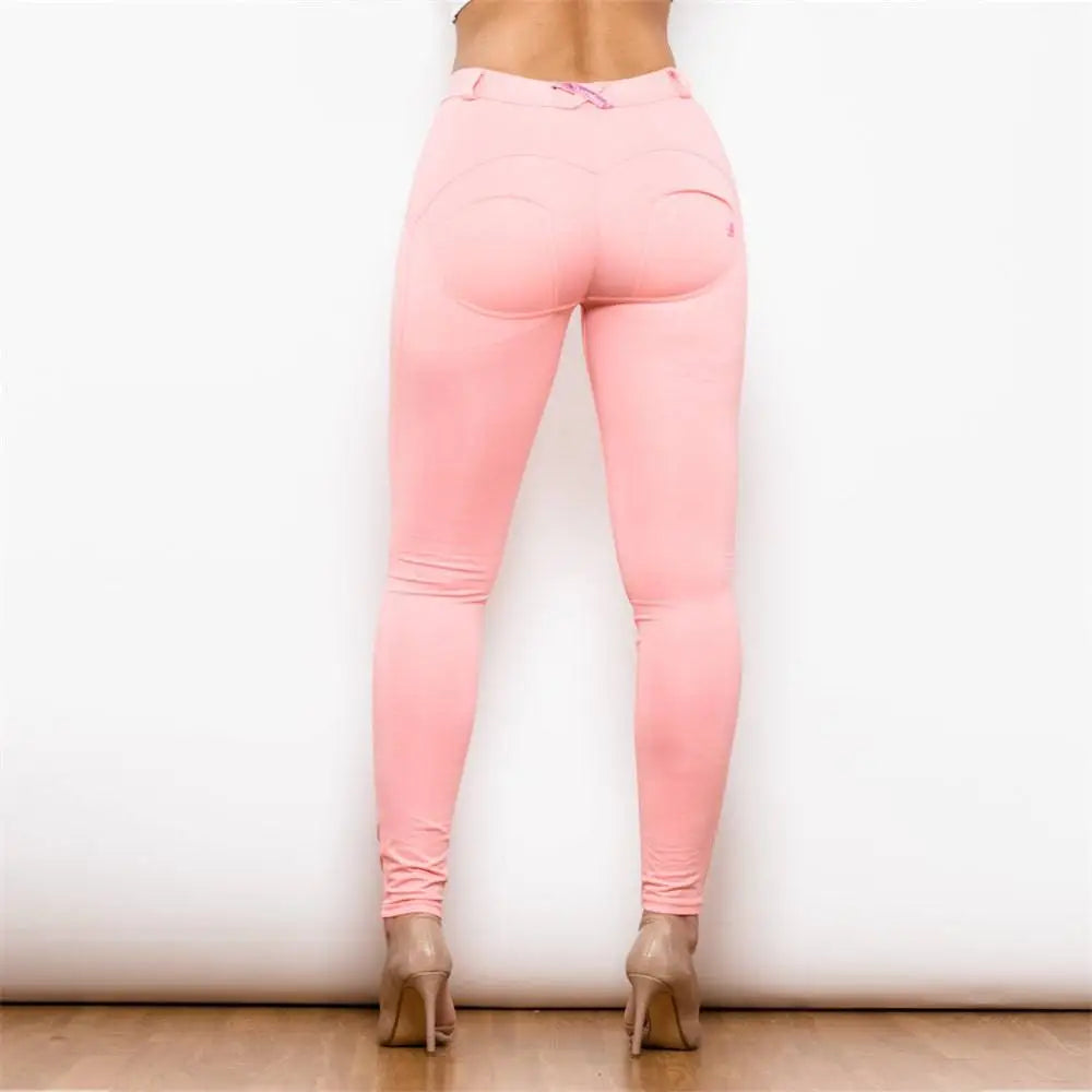 Back view of blush pink melody hot shaping leggings with high-waisted design and sculpted padded back detail