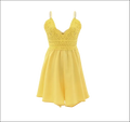 A vibrant yellow sleeveless dress with delicate lace bodice and flowing chiffon skirt in luxury women’s fashion romper image