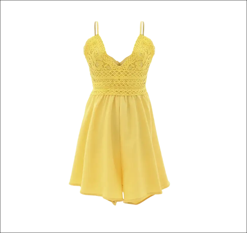 A vibrant yellow sleeveless dress with delicate lace bodice and flowing chiffon skirt in luxury women’s fashion romper image