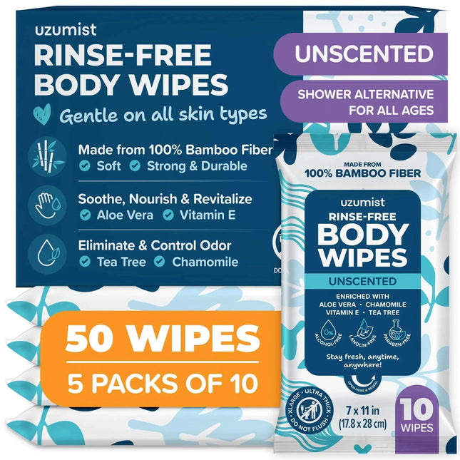 Body Wipes For Adults Bathing No Rinse XL - 50 Adult Wipes For Elderly Care Bedridden Post WorkoutTravel - Extra Thick Shower Wipes For Women Men Everyday Use - Disposable Washcloths For Adults - Royalessencelux