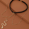 Gold snake pendant necklace with black choker strap and beaded chains bohemian boho gold snake leg chain jewelry