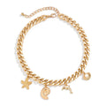 Gold-toned curb chain anklet with conch dolphin starfish charms in boho choker necklace bracelet set