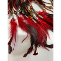 Boho fashion feather headband ornament with red and black feather tassels wooden beads and silver toned accents