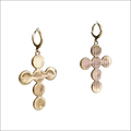 Gold-toned cross earrings with textured ribbed surface and circular accents ideal for luxury women’s fashion accessory
