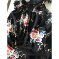 Boho style long dress women floral black with ruffled neckline and elastic waistband shoulder maxi design