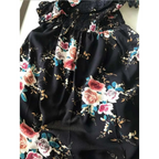 Boho style long dress women floral black with ruffled neckline and elastic waistband shoulder maxi design