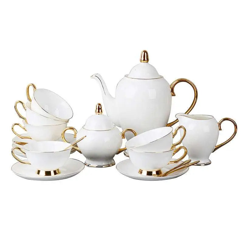 Elegant white bone china coffee cup and saucer afternoon tea set with gold accents and handles porcelain design