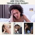 A woman with curly dark hair in bed using a botanical cartoon sleep patch for stress relief by South Moon Night