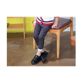 Boys black patent leather shoes with glossy finish brogue detail and decorative buckle in casual single style